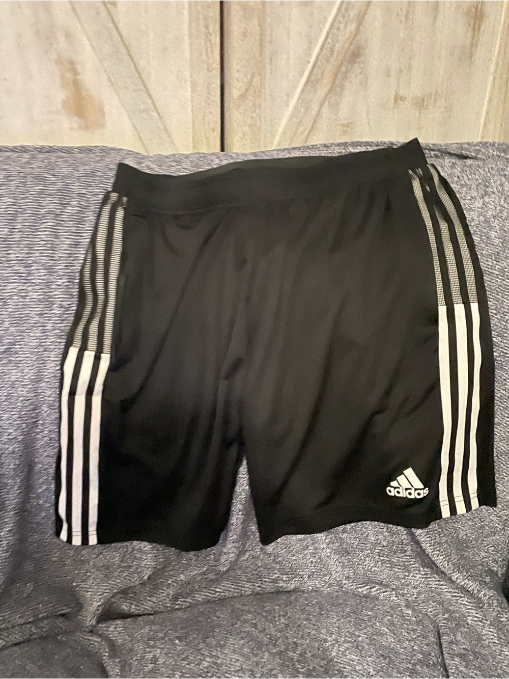 adidas Black Athletic Shorts with White Three-Stripe Accents